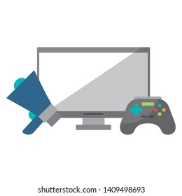 computer with peripone and control icon cartoon vector illustration graphic design