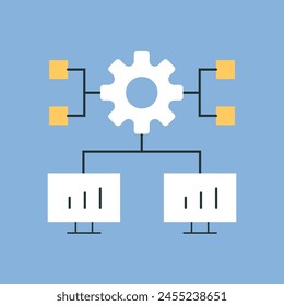 a computer. a person. ip. work. the icon. blue background. programming. write code. code. programmer. working with the code. write a program. The icon is flat.