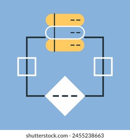 a computer. a person. ip. work. the icon. blue background. programming. write code. code. programmer. working with the code. write a program. The icon is flat.