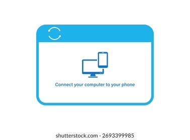 Janela de notificação de conexão de computador para telefone. Ícone de conexão do dispositivo.