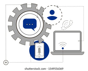 
Computer, phone, gear, concept of a wireless user internet connection, vector illustration on an isolated white background