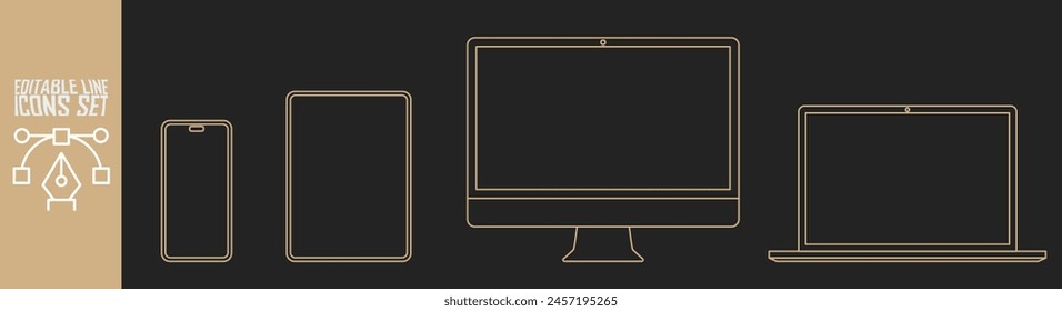 Computer und Telefon Mockup Set mit Desktop, Laptop und Tablet. Icons Set.