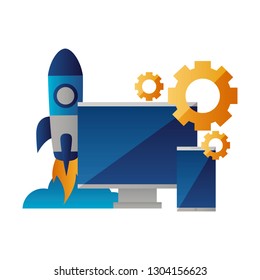 computer phone rocket startup gears