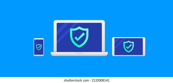 Computer, Phone and Tablet Set with Checked Security Icon