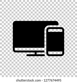 Computer and phone, technology icon. Black symbol on transparent background