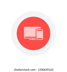 Computer and phone, technology icon. Icon in colored circle with gray bold border. Web button, modern flat design