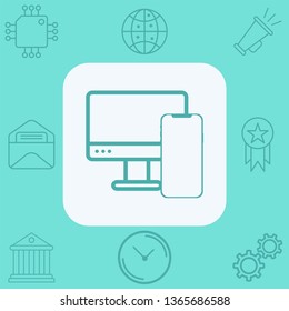 Computer with phone vector icon sign symbol