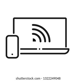 Computer and phone,wifi, line icon