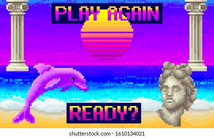 Computer pixel game, retro background, 90s, 80s, 8 bit, vaporwave background for games and retro covers. vector