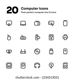 Iconos de línea perfectos para píxeles informáticos adecuados para el diseño de sitios web y aplicaciones móviles
