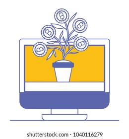 computer with plant of bitcoins icon
