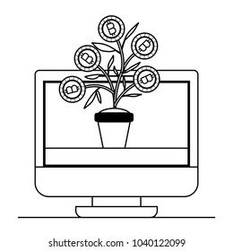 computer with plant of bitcoins icon