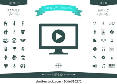 Computer with play button icon