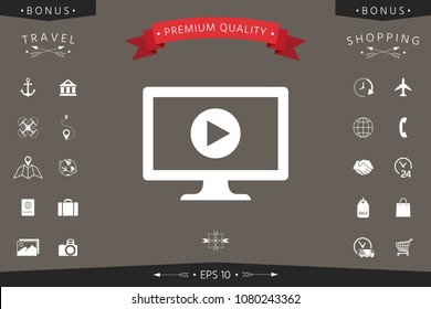 Computer with play button icon