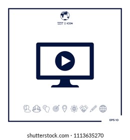 Computer with play button icon