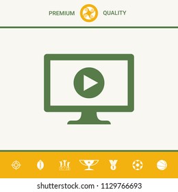 Computer with play button icon