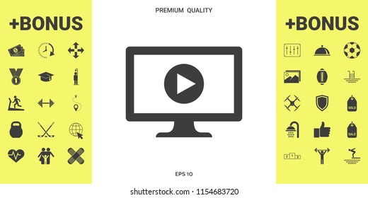 Computer with play button icon