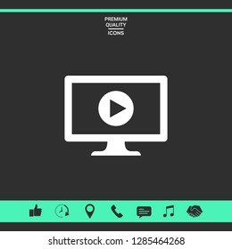 Computer with play button icon. Graphic elements for your design