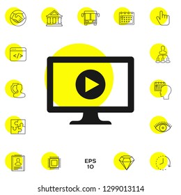 Computer with play button icon. Graphic elements for your design