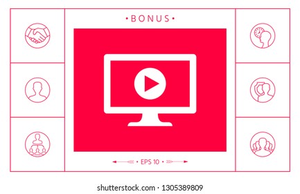 Computer with play button icon. Graphic elements for your design