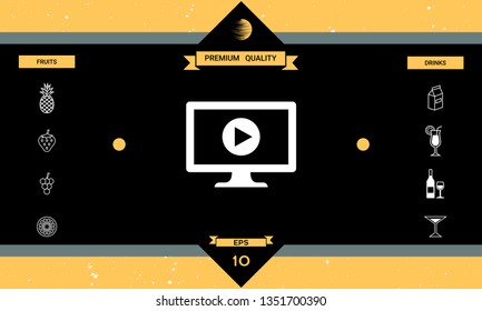 Computer with play button icon. Graphic elements for your design