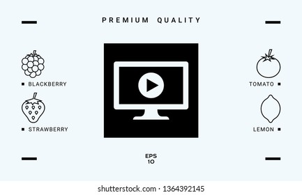 Computer with play button icon. Graphic elements for your design