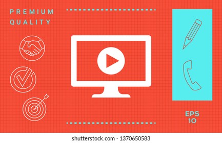 Computer with play button icon. Graphic elements for your design