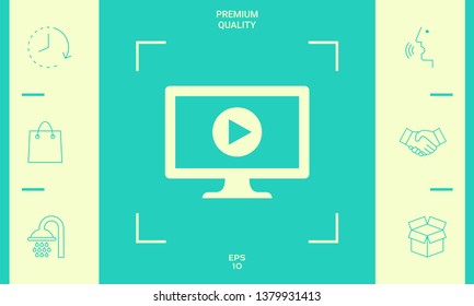 Computer with play button icon. Graphic elements for your design