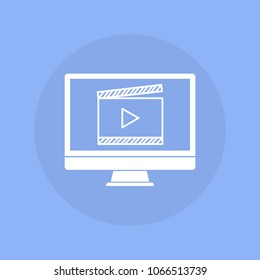 Computer with play film icon. Vector illustration