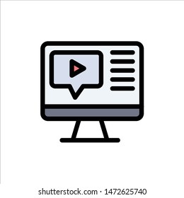 Computer, Play, Video, Education  Flat Color Icon. Vector icon banner Template