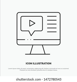Computer, Play, Video, Education Line Icon Vector