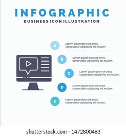 Computer, Play, Video, Education Solid Icon Infographics 5 Steps Presentation Background