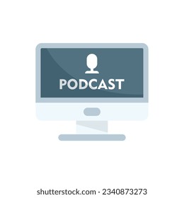 Icono de podcast de computadora. Ilustración plana del icono vectorial de podcast de computadora para diseño web aislado