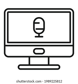 Icono de podcast de computadora. Esquema Icono de vector de podcast para diseño web aislado en fondo blanco