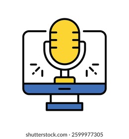 Computer Podcast vector filled outline icon. EPS 10 file