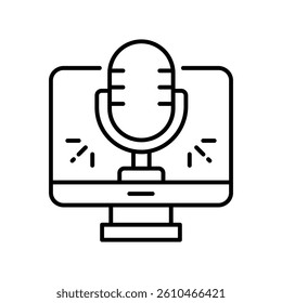 Computer Podcast vector outline icon. EPS 10 file
