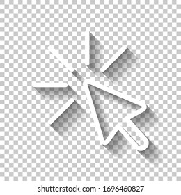 Computer Pointer, Cursor Or Mouse Arrow, Click, Outline Design. White Icon With Shadow On Transparent Background