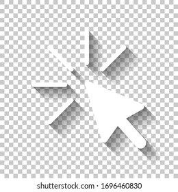 Computer pointer, cursor or mouse arrow, click. White icon with shadow on transparent background