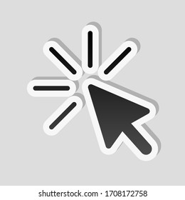 Computer pointer, cursor or mouse arrow, click. Sticker style with white border and simple shadow on gray background