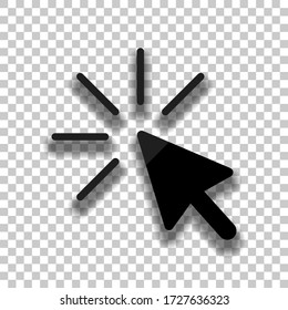 Computer Pointer, Cursor Or Mouse Arrow, Click. Black Glass Icon With Soft Shadow On Transparent Background