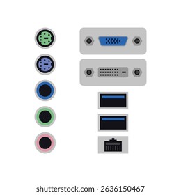 Computer Port and Connector Icon Set Vector