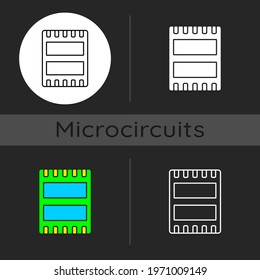 Computer port dark theme icon. Electronic interface between computer and other computers or peripheral devices. Linear white, simple glyph and RGB color styles. Isolated vector illustrations
