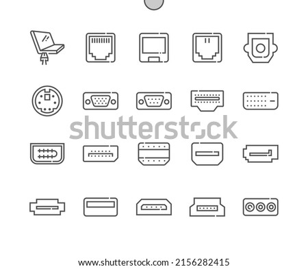 Computer ports. Rj-45, hdmi, sata, dvi, usb and other. Computer connectors. Vga port. Pixel Perfect Vector Thin Line Icons. Simple Minimal Pictogram