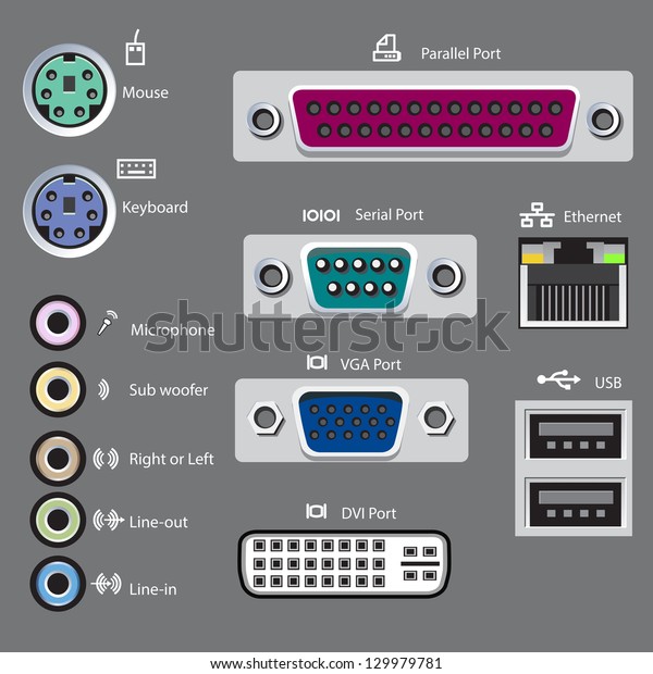 computer ports type,\
vector-illustration