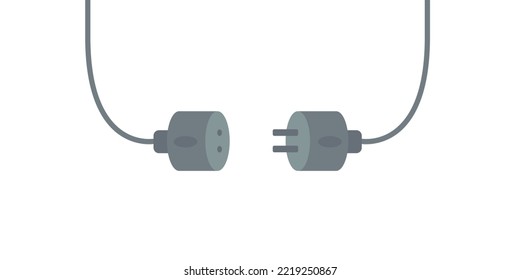 Computer Power Cable Connector Symbol, Wired Connection To Pc, Flat Grey Design On White Background