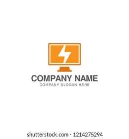 Computer power logo design vector template