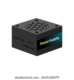 Fonte de alimentação de computador totalmente modular ATX em vetor linear colorido, ótimo para interfaces digitais, infográficos ou ilustrações relacionadas a eletrônicos.
