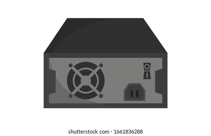 Computer power supply icon. Hardware and energy usage. Vector illustration