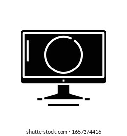 Ícone preto do preço do computador, ilustração do conceito, símbolo plano do vetor, sinal do glifo.