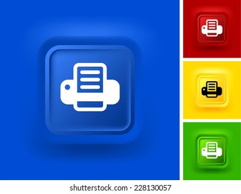Computer Printer on Blue Bevel Square Button